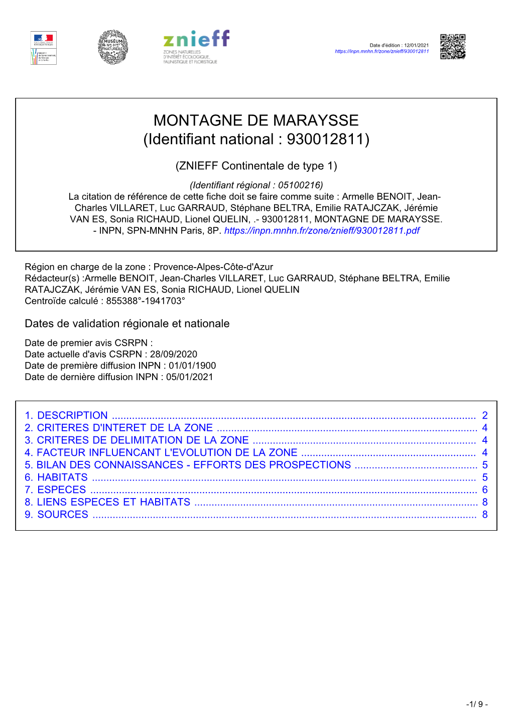 MONTAGNE DE MARAYSSE (Identifiant National : 930012811)