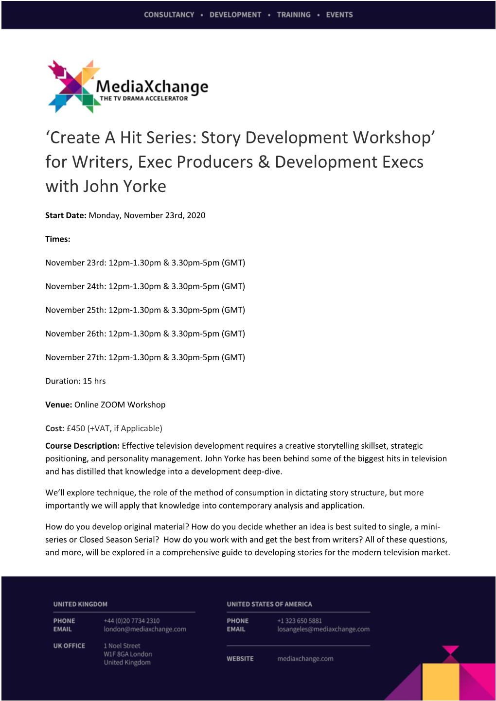 'Create a Hit Series: Story Development Workshop' for Writers