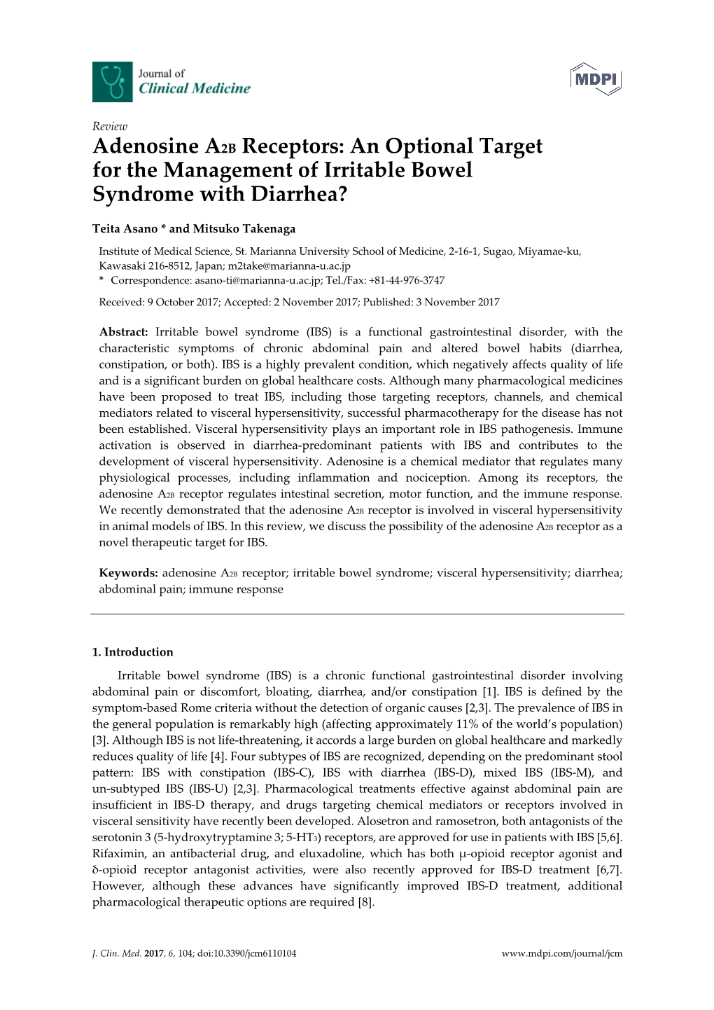 Adenosine A2B Receptors: an Optional Target for the Management of Irritable Bowel Syndrome with Diarrhea?