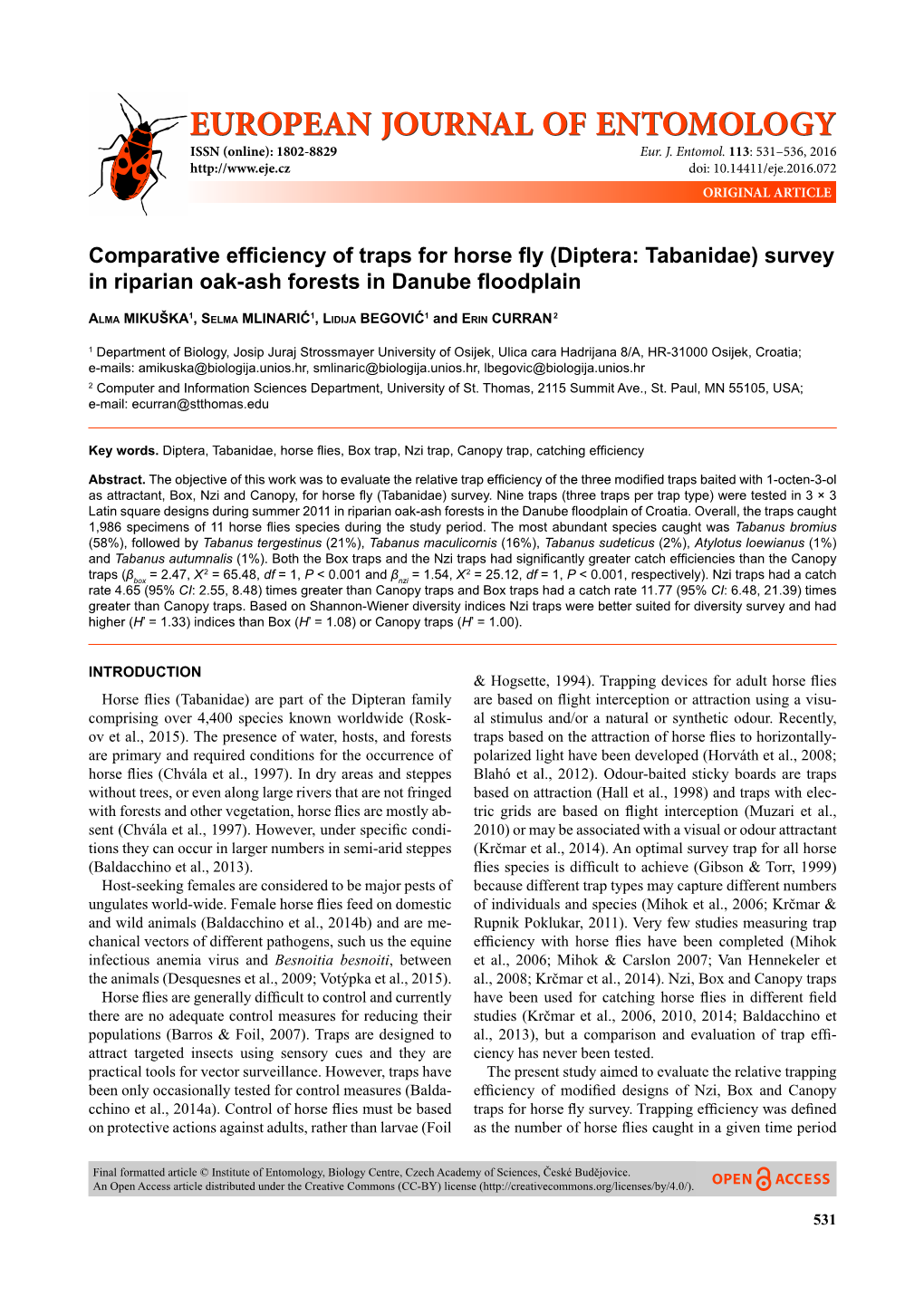 Comparative Efficiency of Traps for Horse Fly (Diptera: Tabanidae)