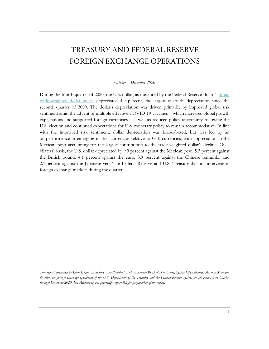 Treasury and Federal Reserve Foreign Exchange Operations