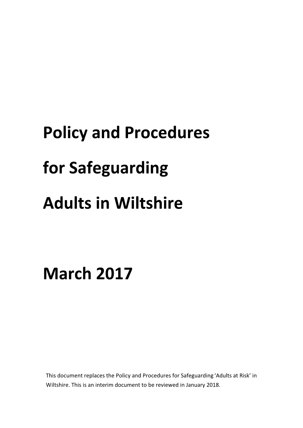 Policy and Procedures for Safeguarding Adults in Wiltshire