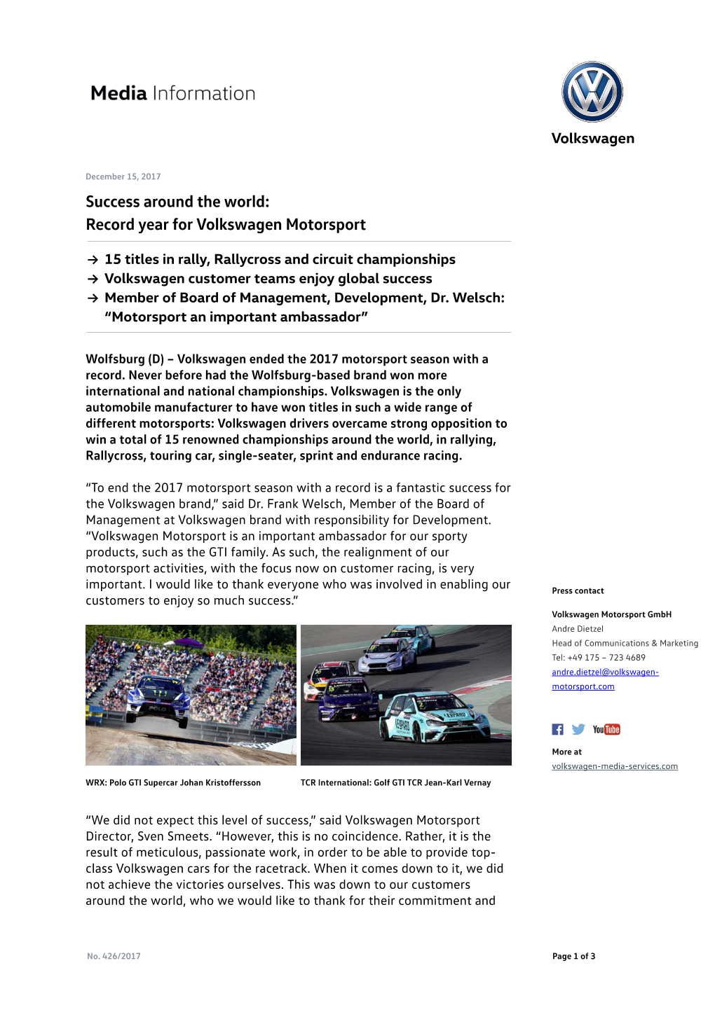 Record Year for Volkswagen Motorsport