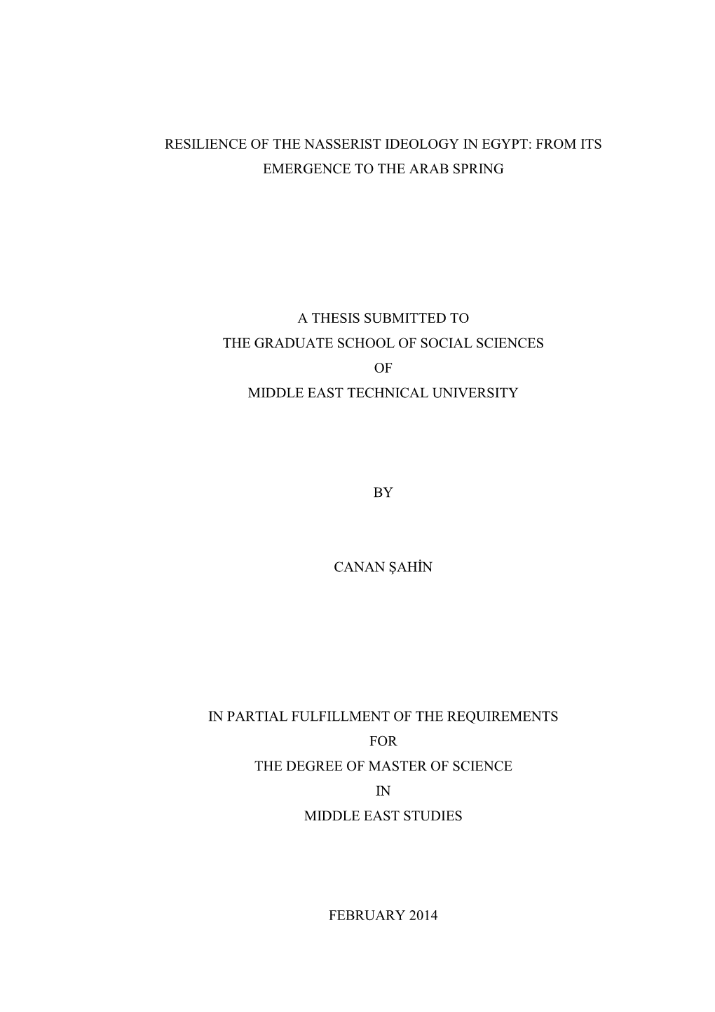 Resilience of the Nasserist Ideology in Egypt: from Its Emergence to the Arab Spring