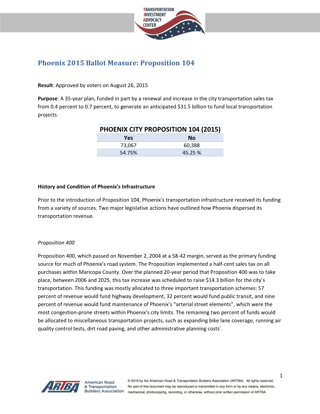 Phoenix 2015 Ballot Measure: Proposition 104