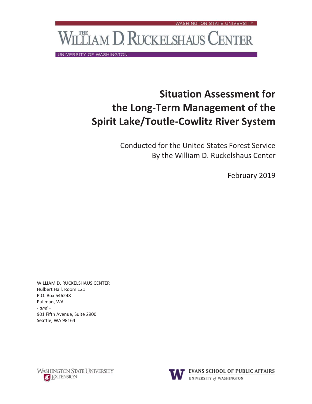 Situation Assessment for the Long-Term Management of the Spirit Lake/Toutle-Cowlitz River System