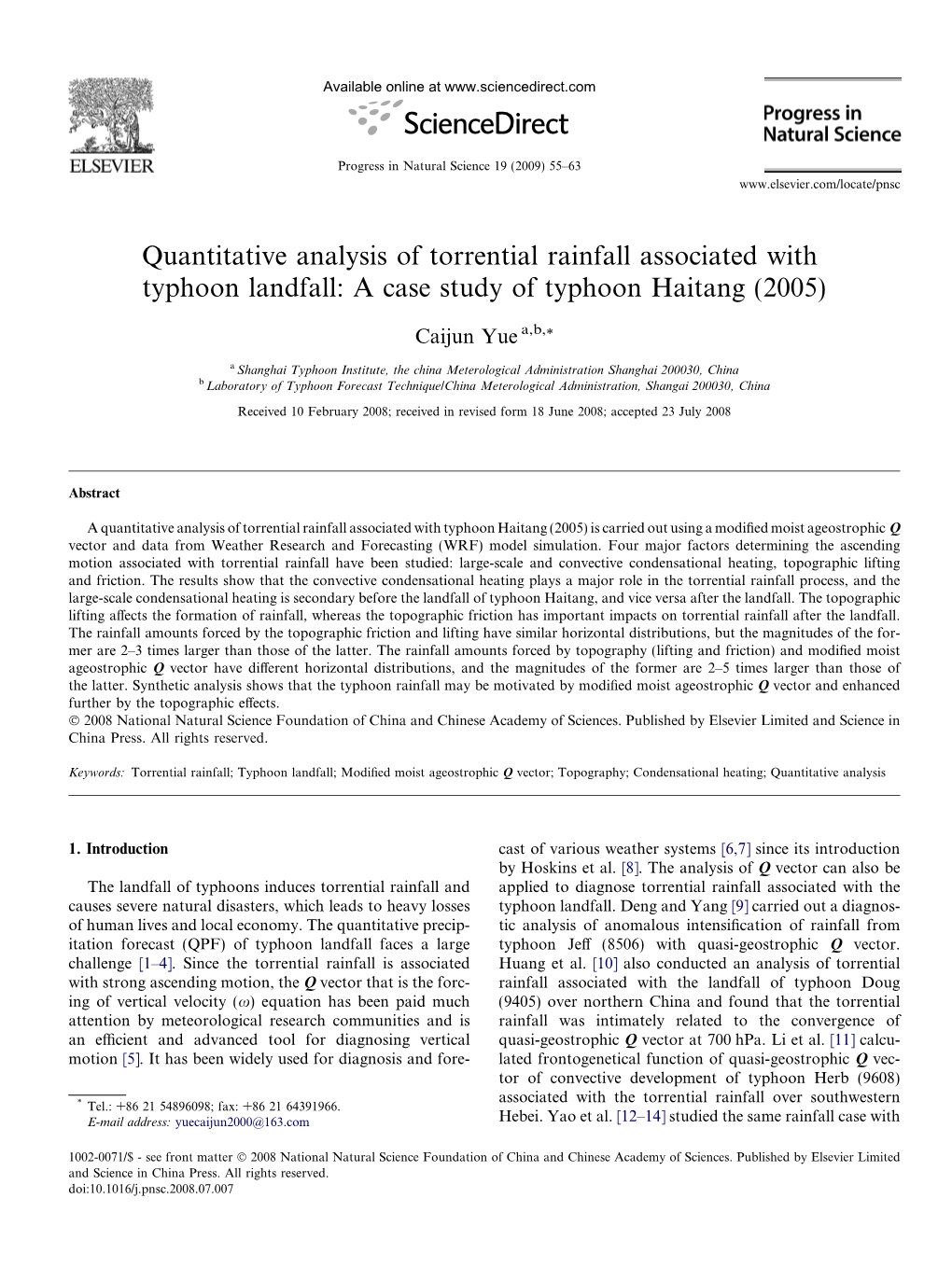 Quantitative Analysis of Torrential Rainfall Associated with Typhoon Landfall: a Case Study of Typhoon Haitang (2005)