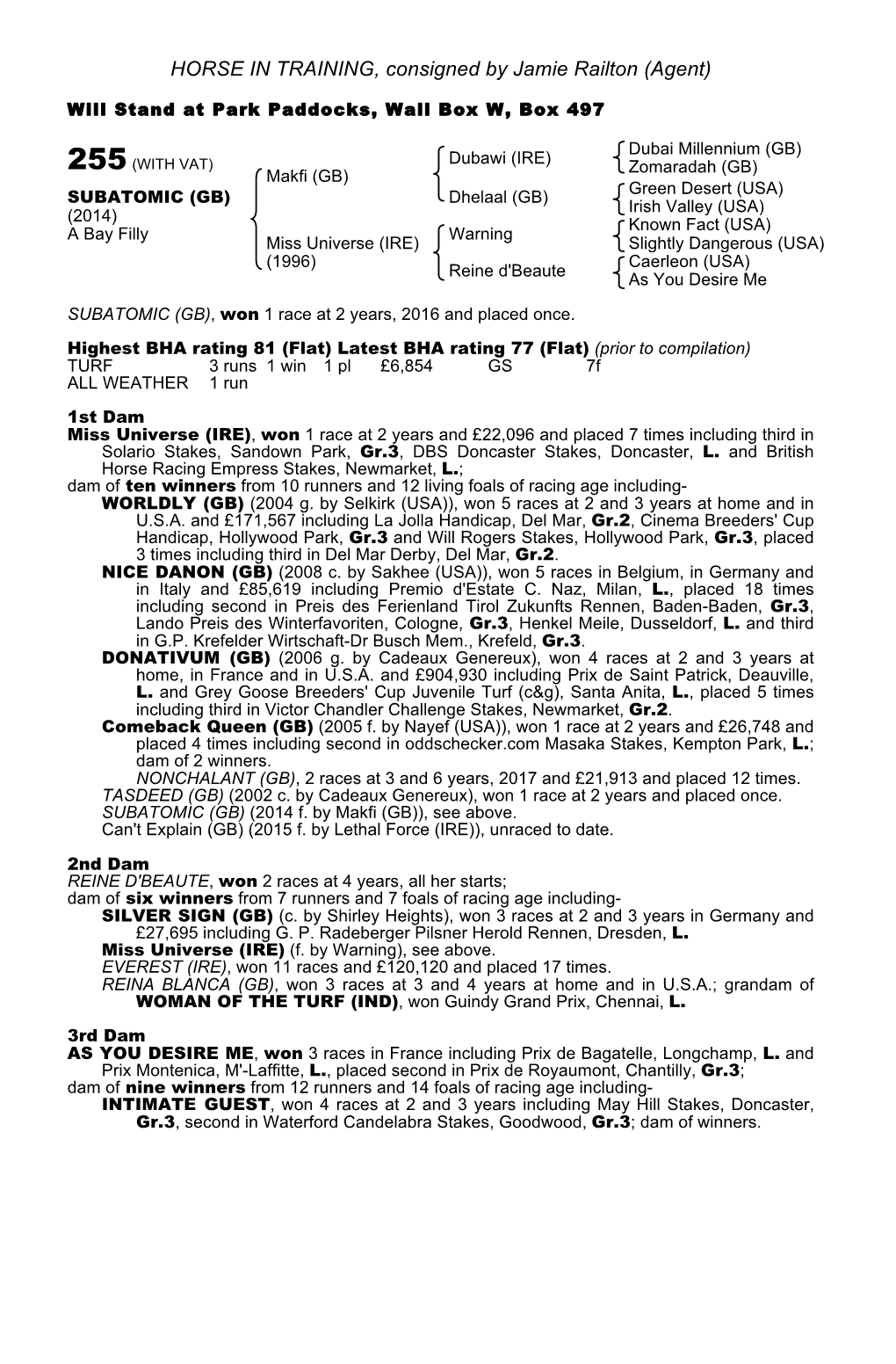 HORSE in TRAINING, Consigned by Jamie Railton (Agent)