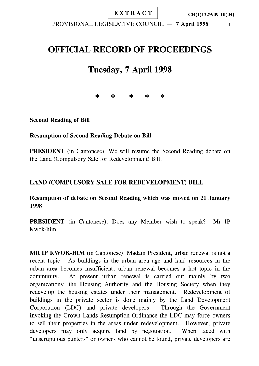 OFFICIAL RECORD of PROCEEDINGS Tuesday, 7 April 1998
