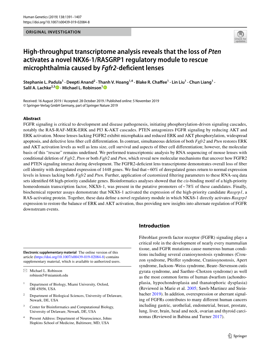 High-Throughput Transcriptome Analysis Reveals That the Loss of Pten Activates a Novel NKX6-1/RASGRP1 Regulatory Module to Rescu