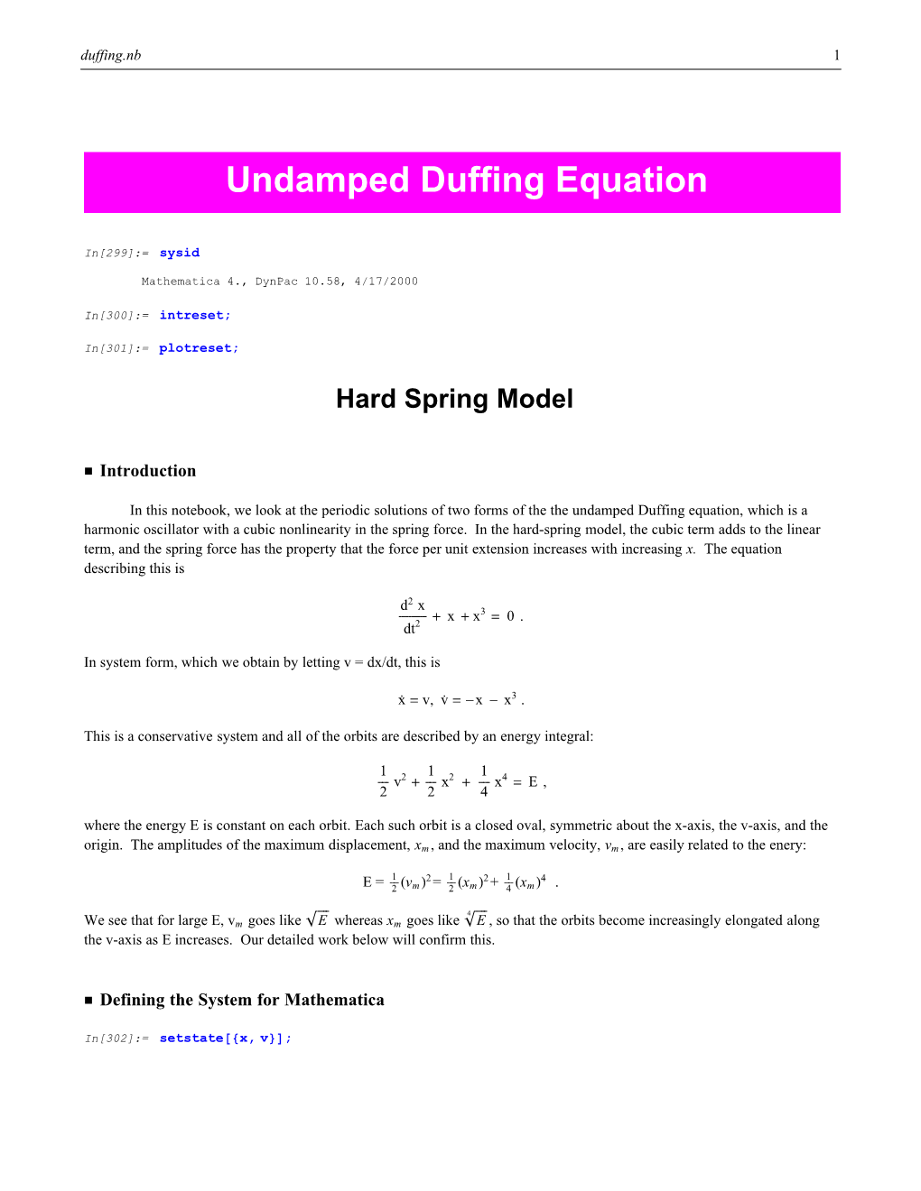 Undamped Duffing Equation