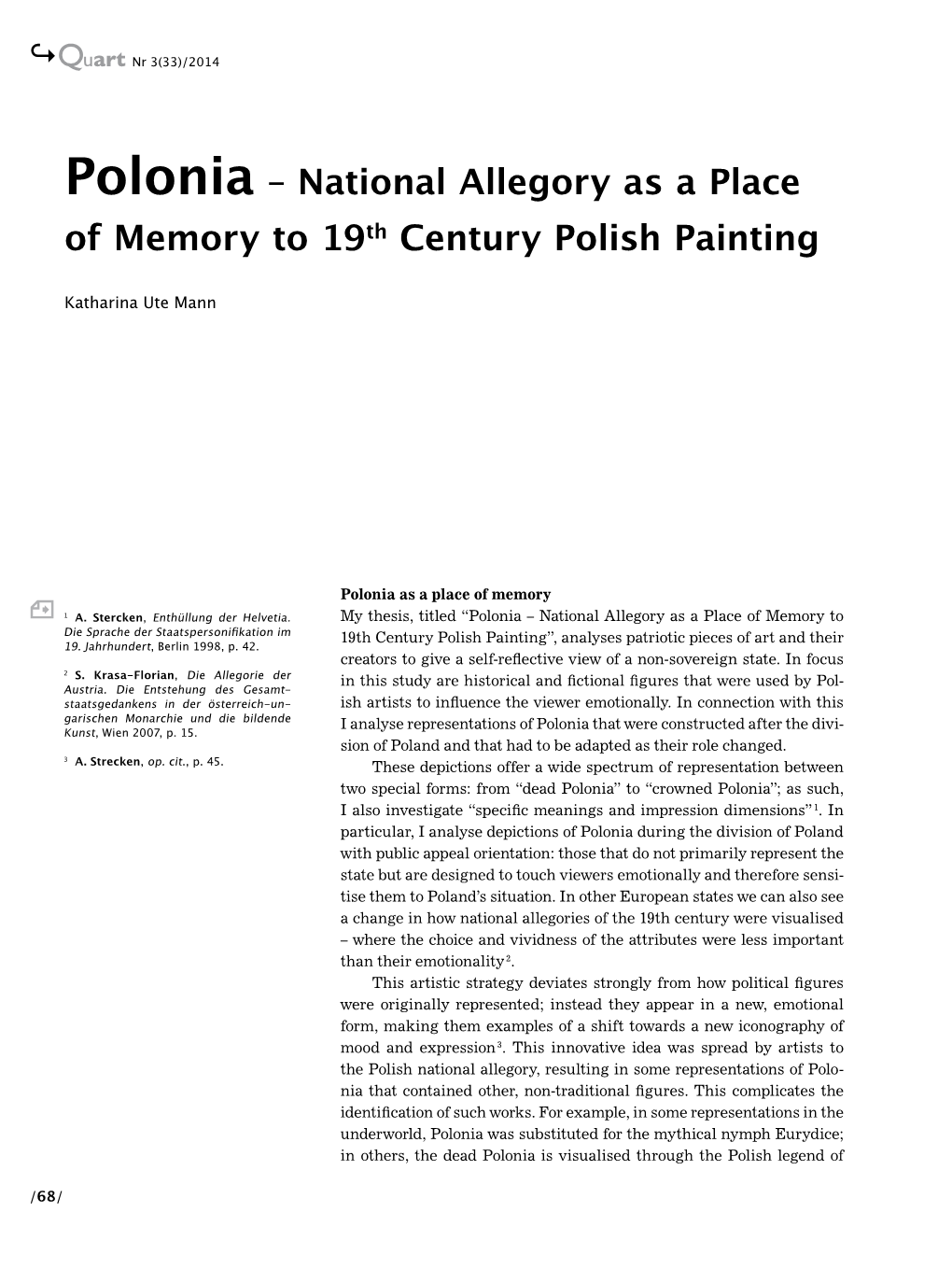 Polonia – National Allegory As a Place of Memory to 19Th Century Polish Painting