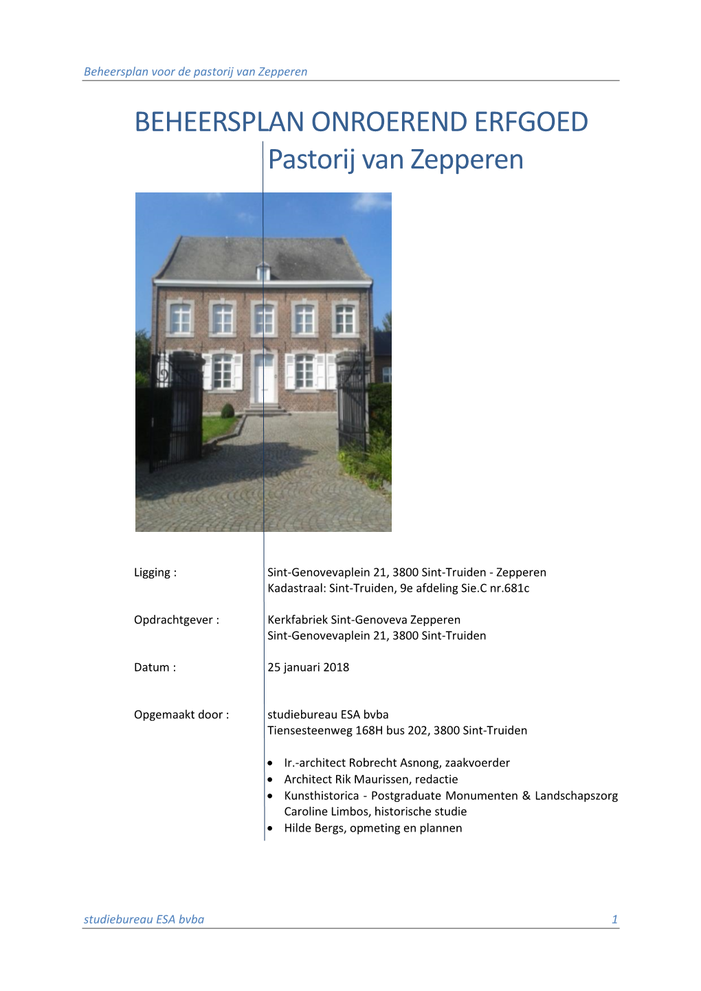BEHEERSPLAN ONROEREND ERFGOED Pastorij Van Zepperen