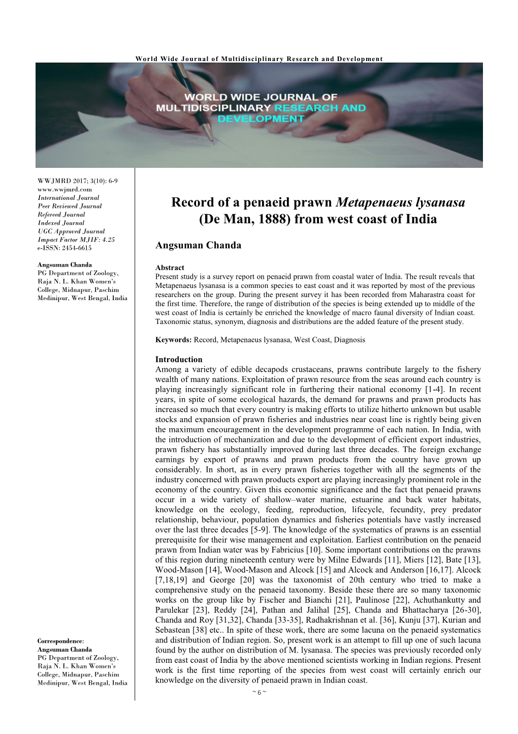 Record of a Penaeid Prawn Metapenaeus Lysanasa (De Man