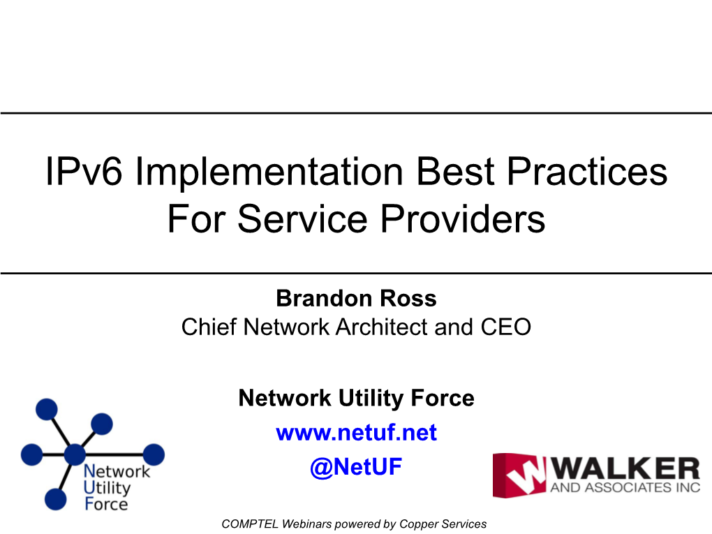 Ipv6 Implementation Best Practices for Service Providers