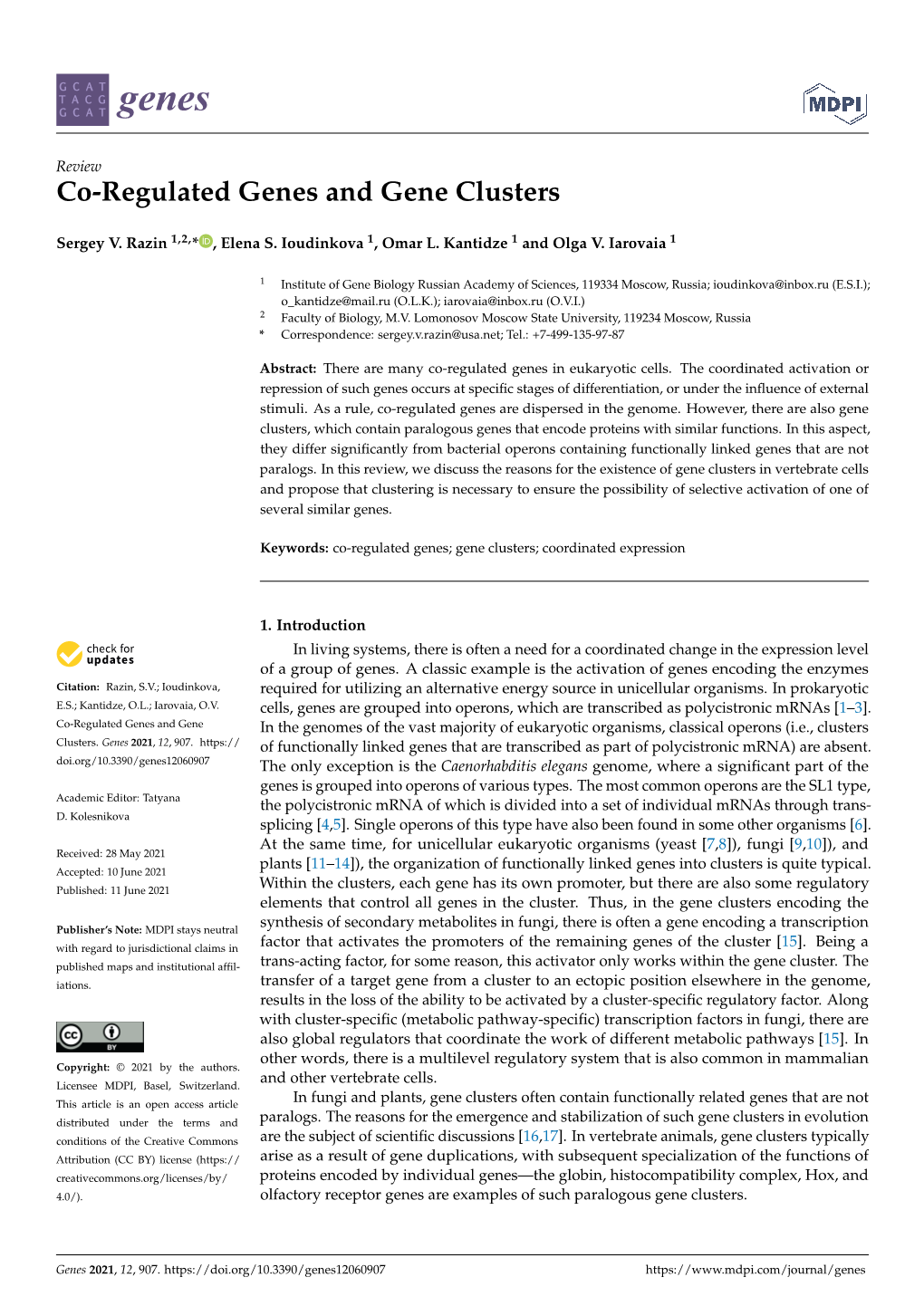 Co-Regulated Genes and Gene Clusters