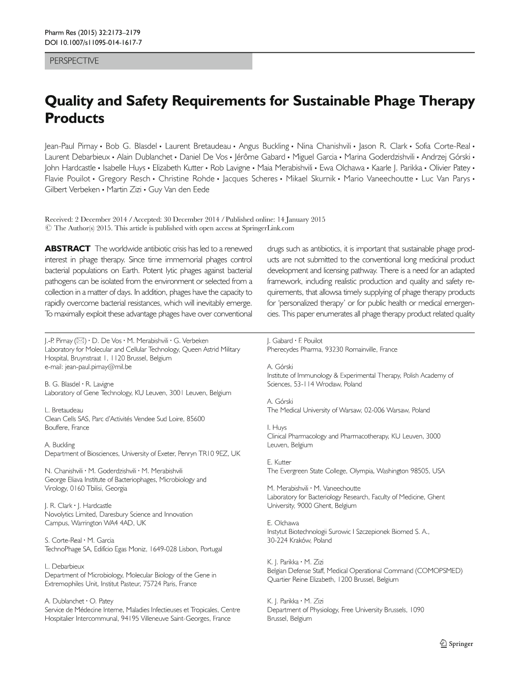 Quality and Safety Requirements for Sustainable Phage Therapy Products