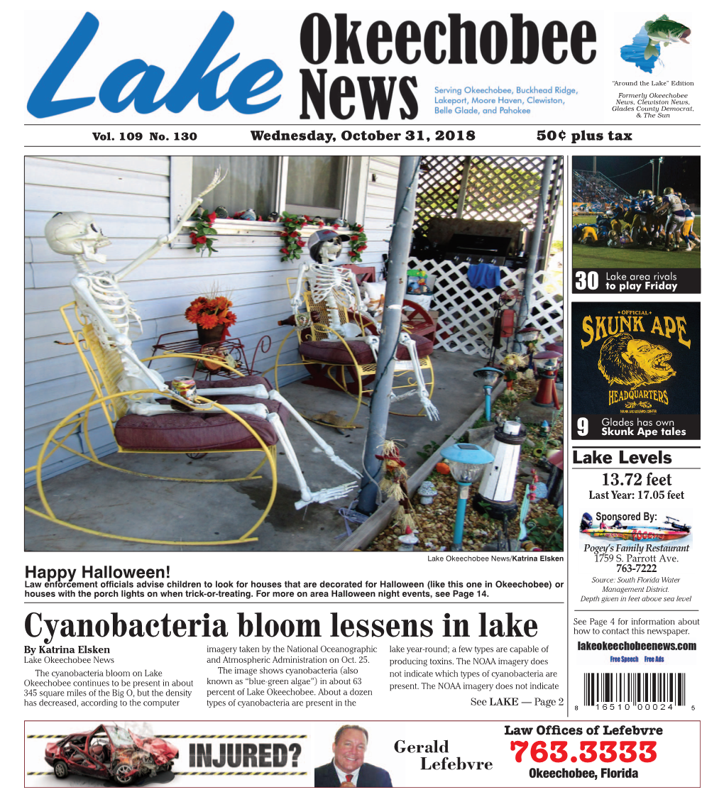 Cyanobacteria Bloom Lessens in Lake How to Contact This Newspaper