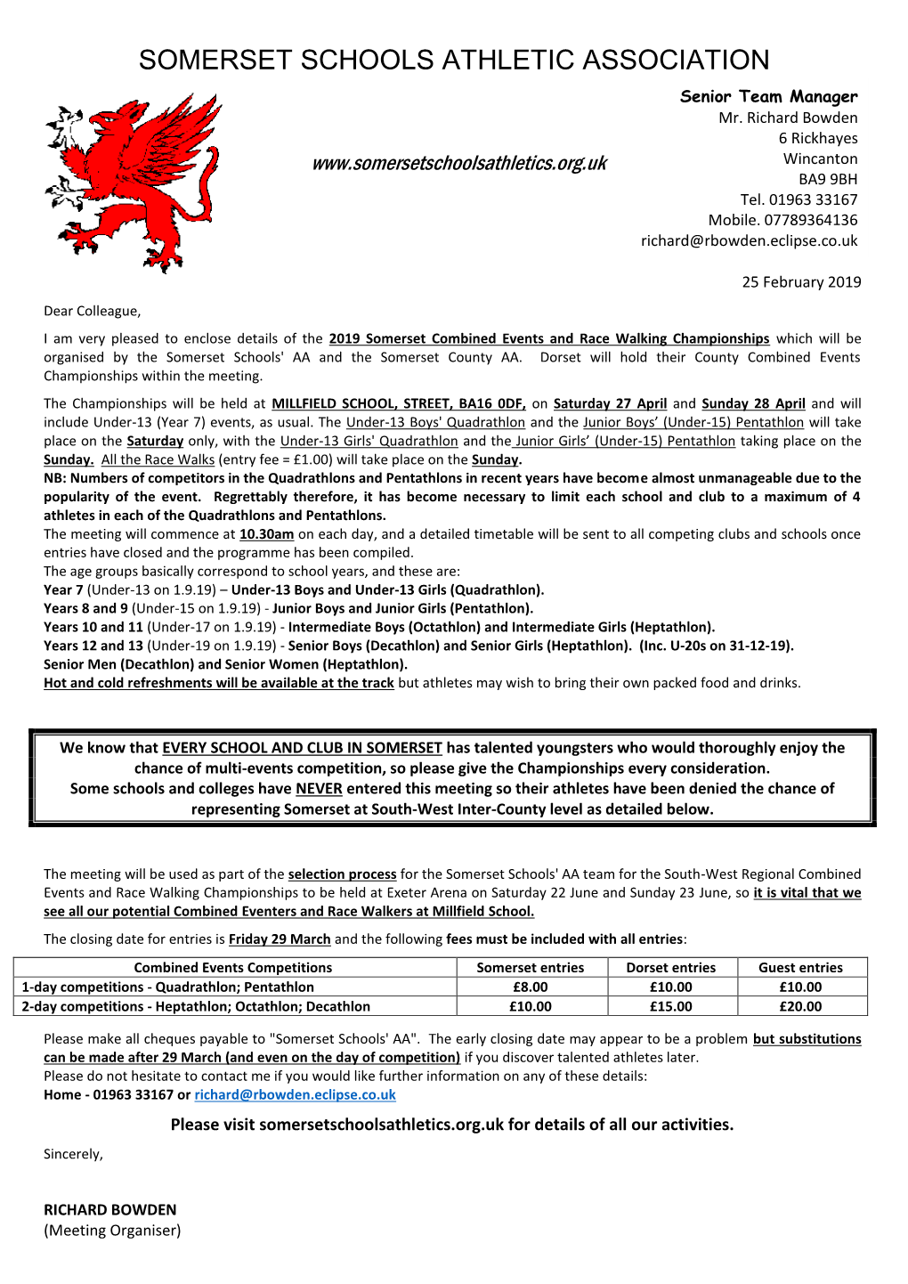 Somerset Schools' Aa / Somerset County Aa Combined Events and Race Walking Championships