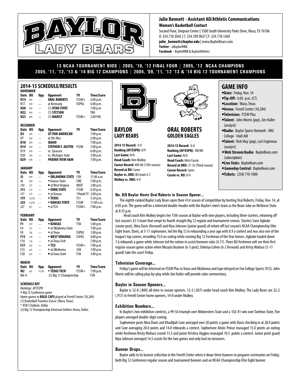 2014-15 WBK Game Notes