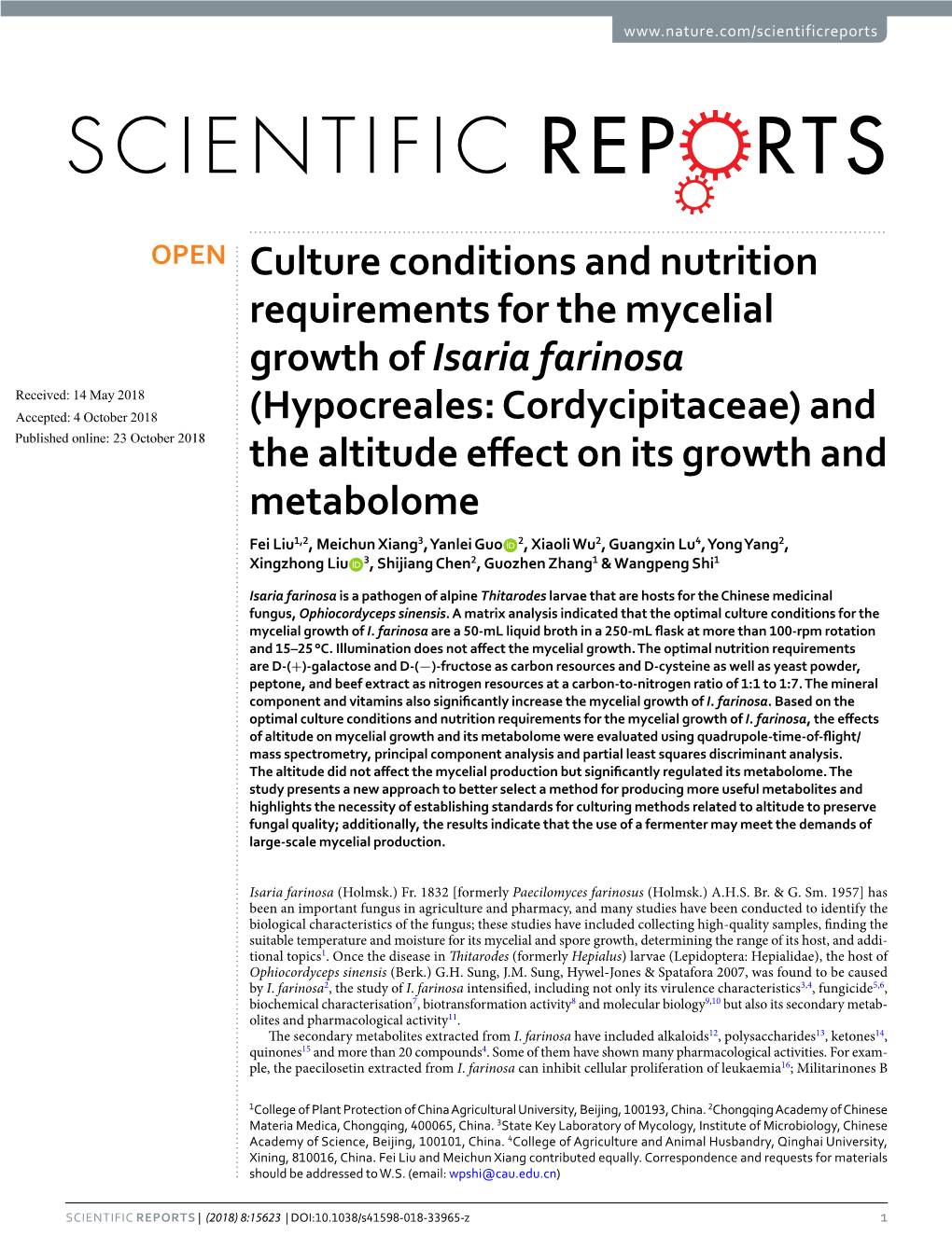 Culture Conditions and Nutrition Requirements for the Mycelial
