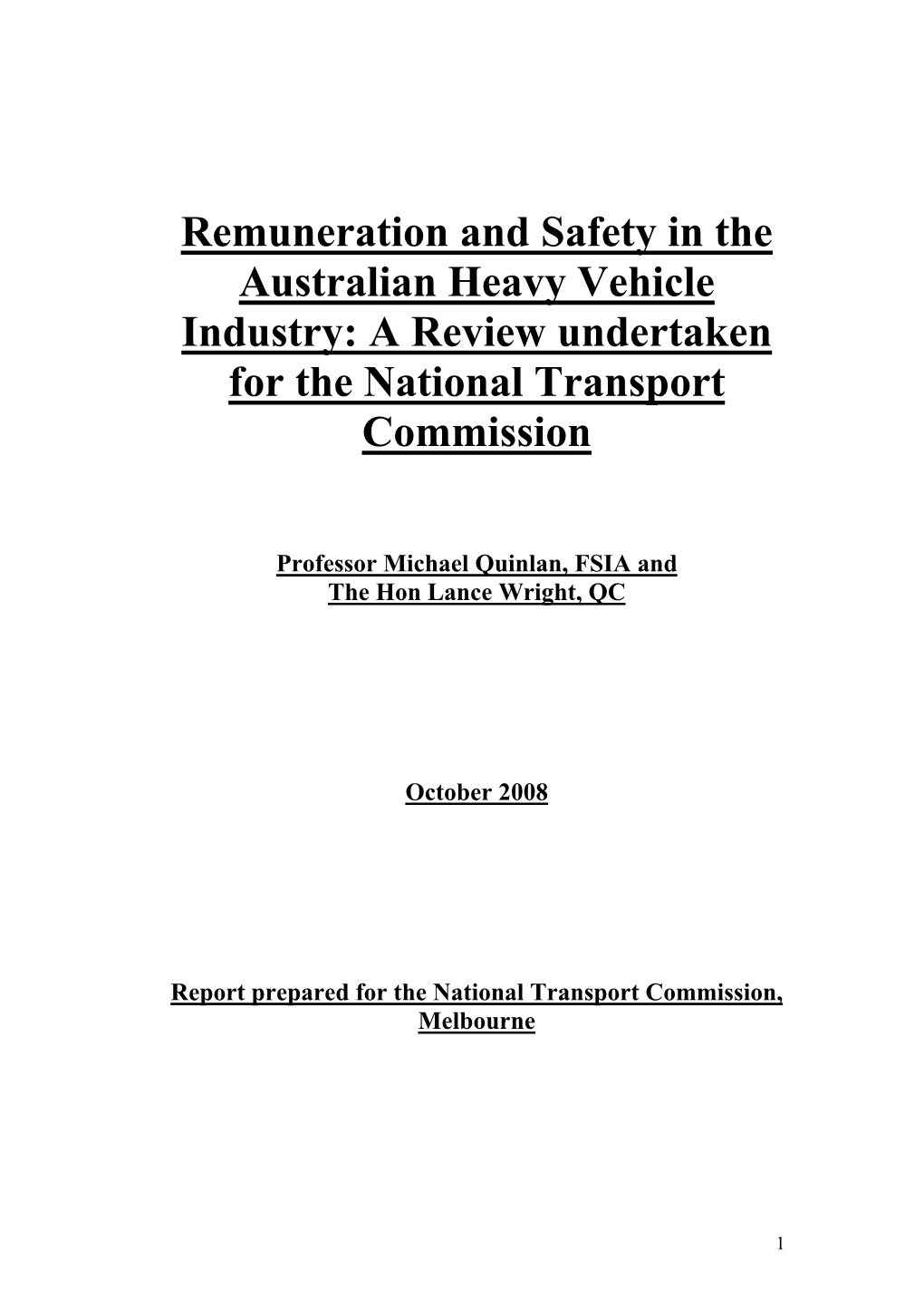 A Review Undertaken for the National Transport Commission