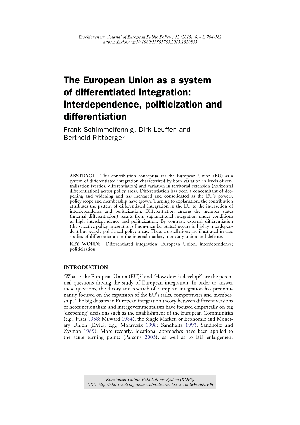 The European Union As a System of Differentiated Integration