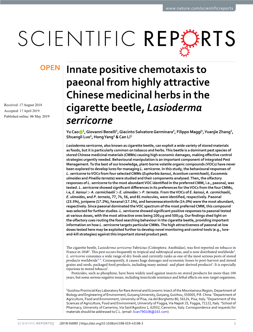 Innate Positive Chemotaxis to Paeonal from Highly Attractive Chinese