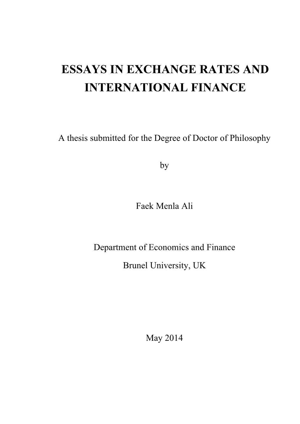 Essays in Exchange Rates and International Finance