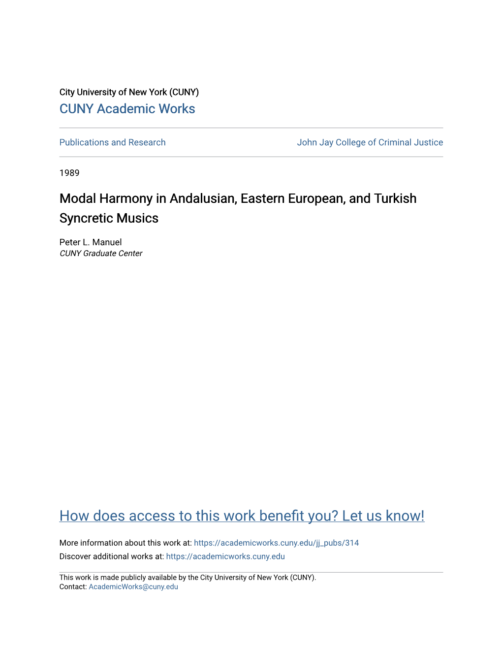 Modal Harmony in Andalusian, Eastern European, and Turkish Syncretic Musics