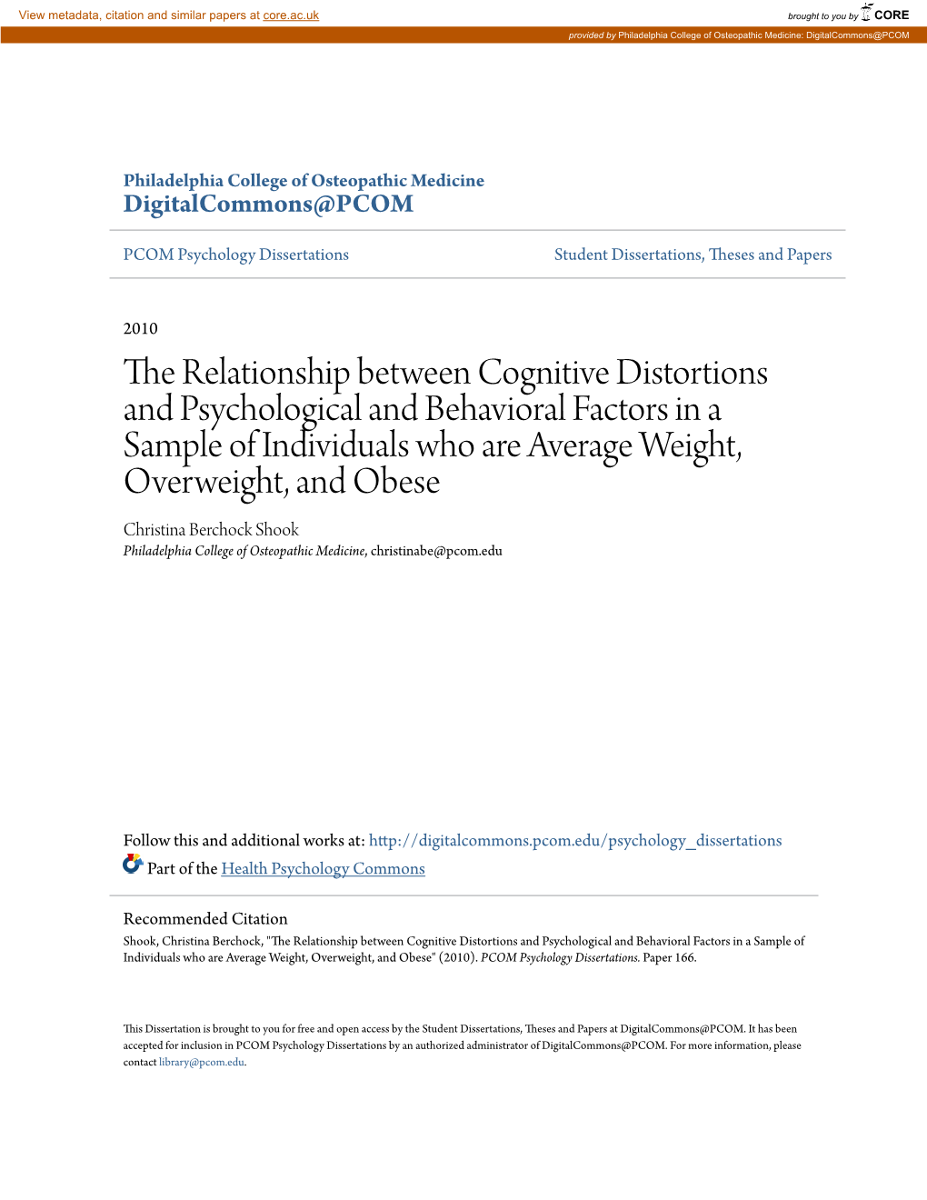 The Relationship Between Cognitive Distortions and Psychological and Behavioral Factors in a Sample of Individuals Who Are Avera