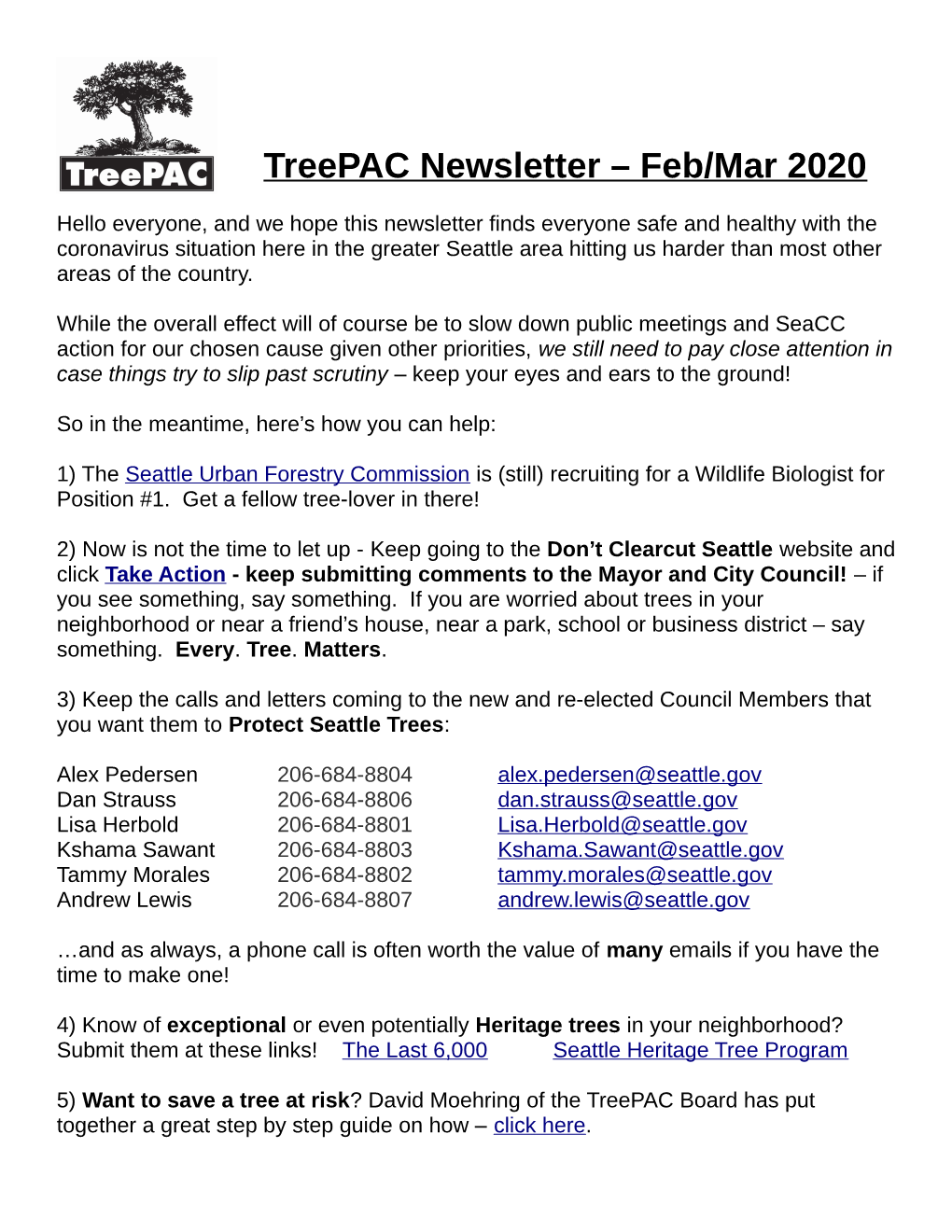 Treepac Newsletter – Feb/Mar 2020