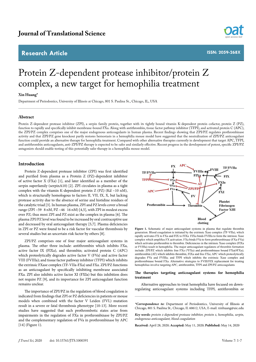 Protein Z-Dependent Protease Inhibitor/Protein Z Complex, a New Target for Hemophilia Treatment
