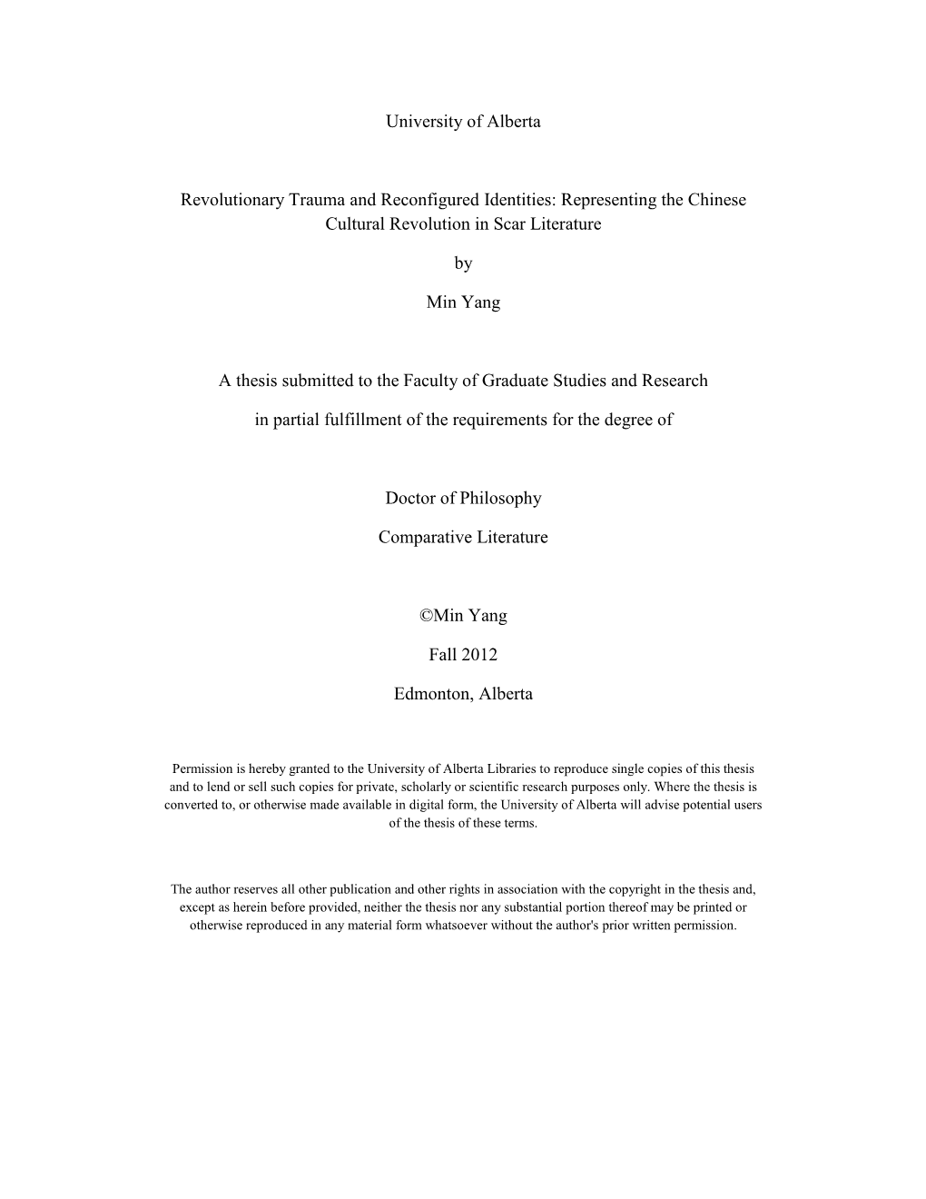 Revolutionary Trauma and Reconfigured Identities: Representing the Chinese Cultural Revolution in Scar Literature