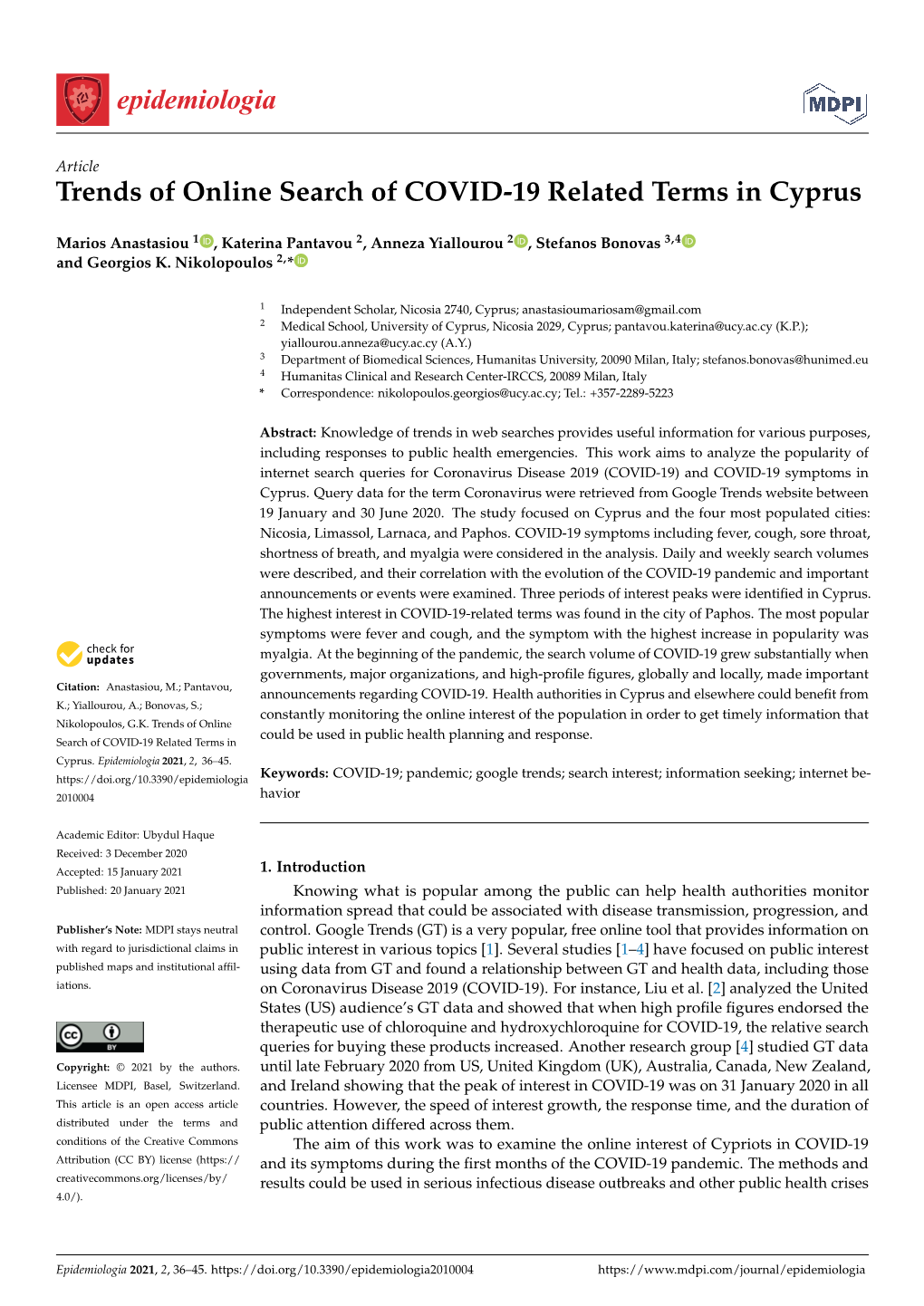 Trends of Online Search of COVID-19 Related Terms in Cyprus