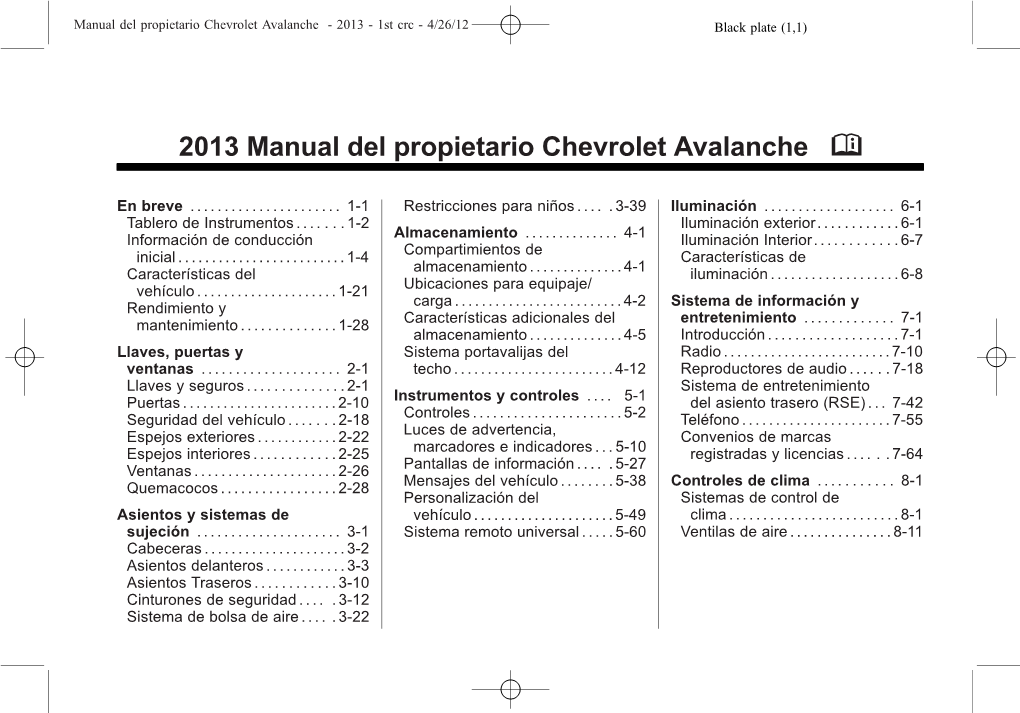 2013 Manual Del Propietario Chevrolet Avalanche M