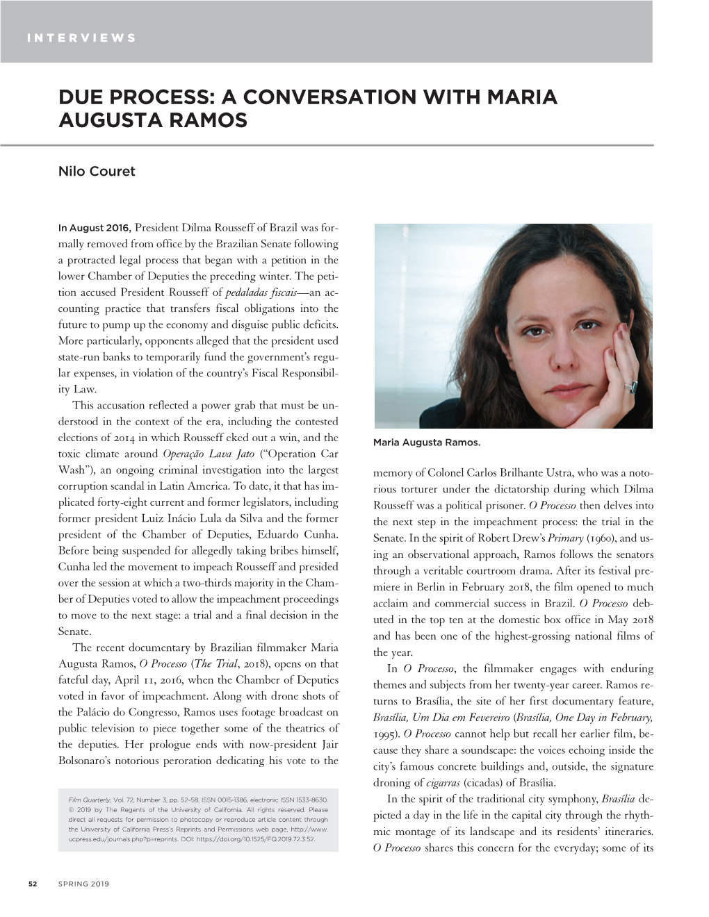 Due Process: a Conversation with Maria Augusta Ramos
