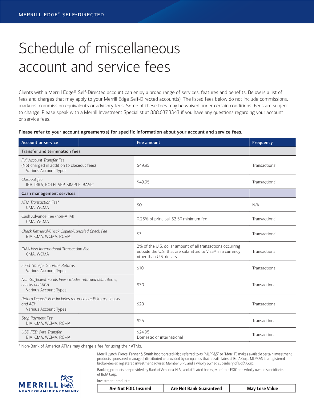 Self-Directed Commission Schedule and Miscellaneous Fees