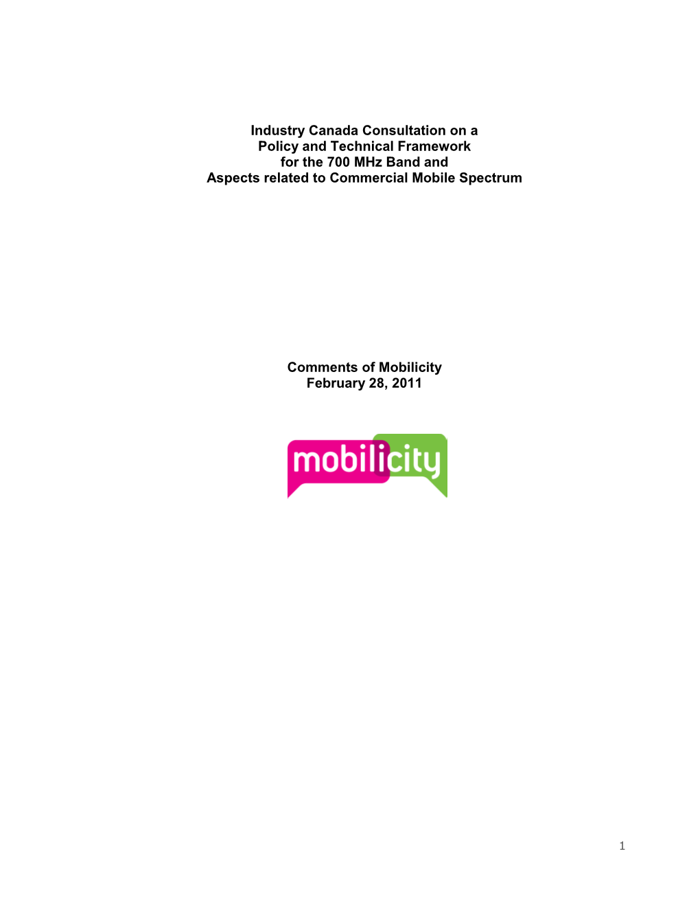 Submission DAVE Wireless Will Be Referred to As ―Mobilicity‖
