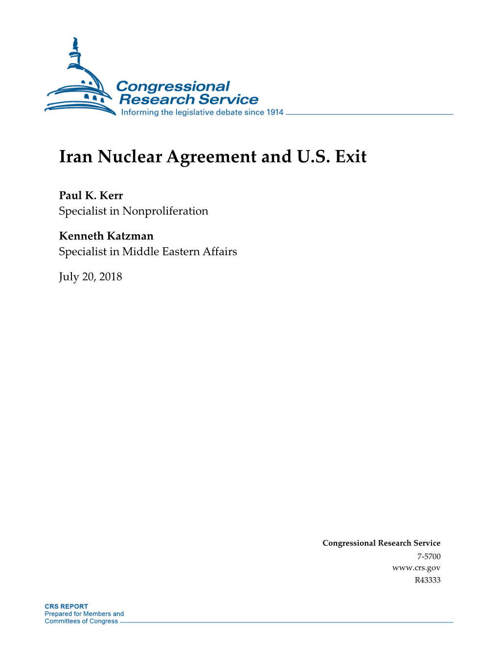 Iran Nuclear Agreement and U.S