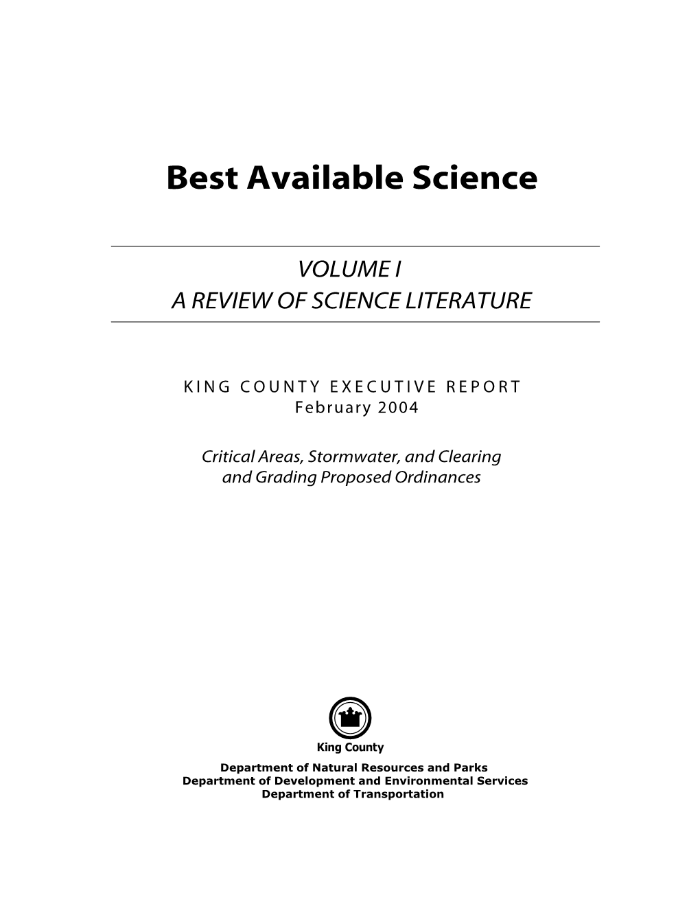 Best Available Science Volume I Credits