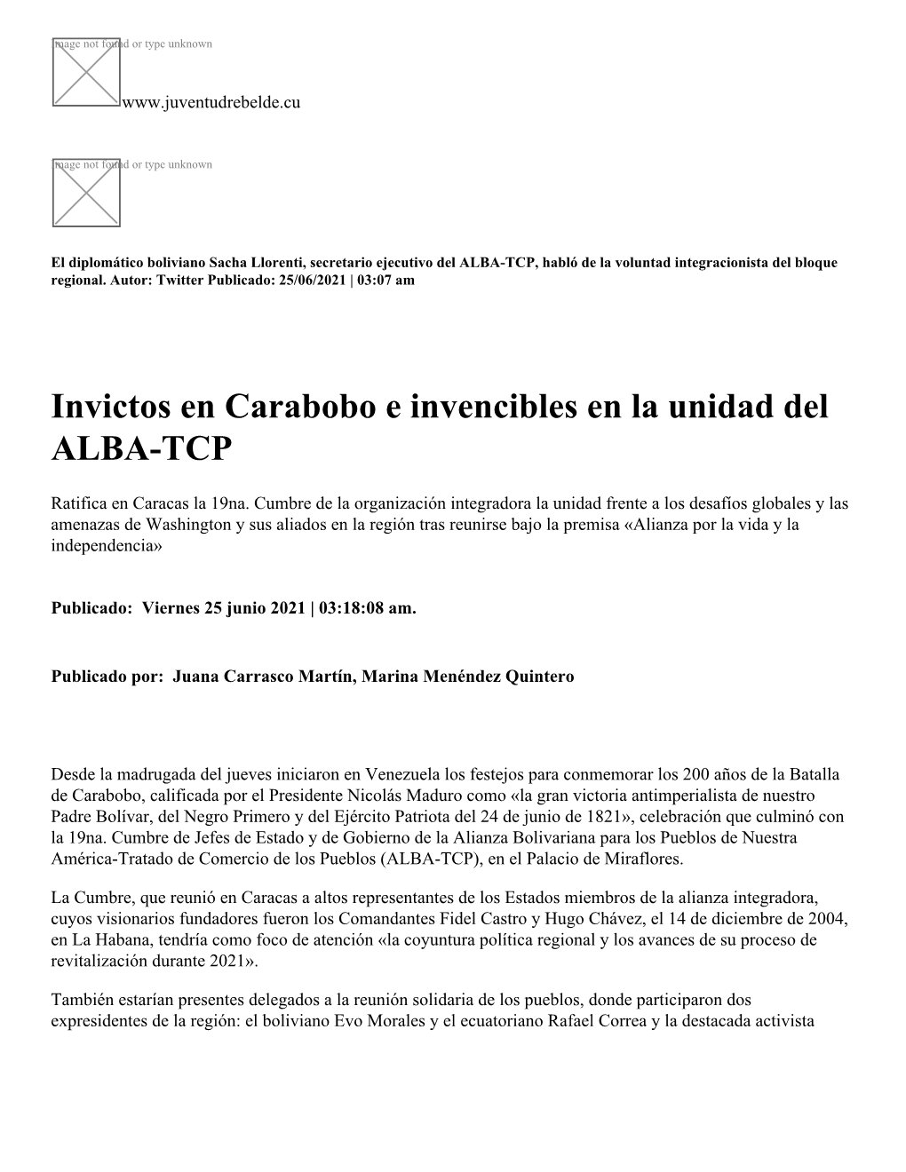 Invictos En Carabobo E Invencibles En La Unidad Del ALBA-TCP