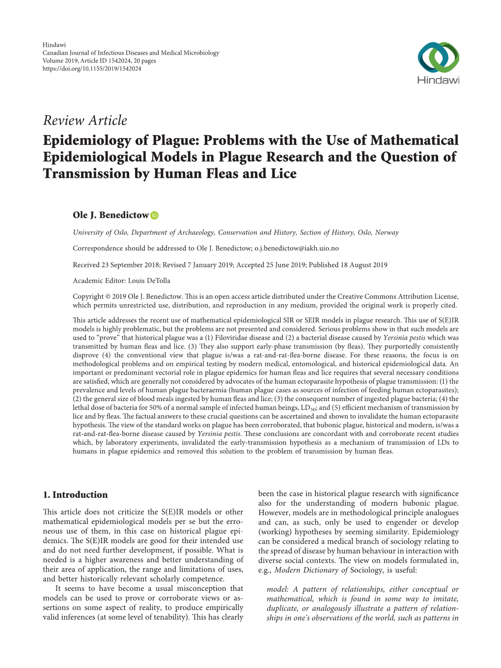 Problems with the Use of Mathematical Epidemiological Models in Plague Research and the Question of Transmission by Human Fleas and Lice