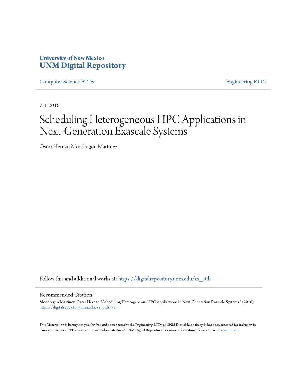 Scheduling Heterogeneous HPC Applications in Next-Generation Exascale Systems Oscar Hernan Mondragon Martinez