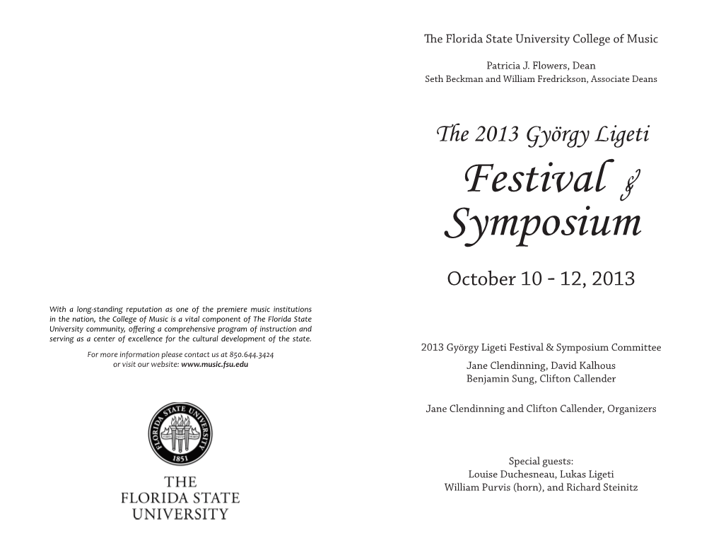 The 2013 György Ligeti Festival & Symposium October 10 − 12, 2013