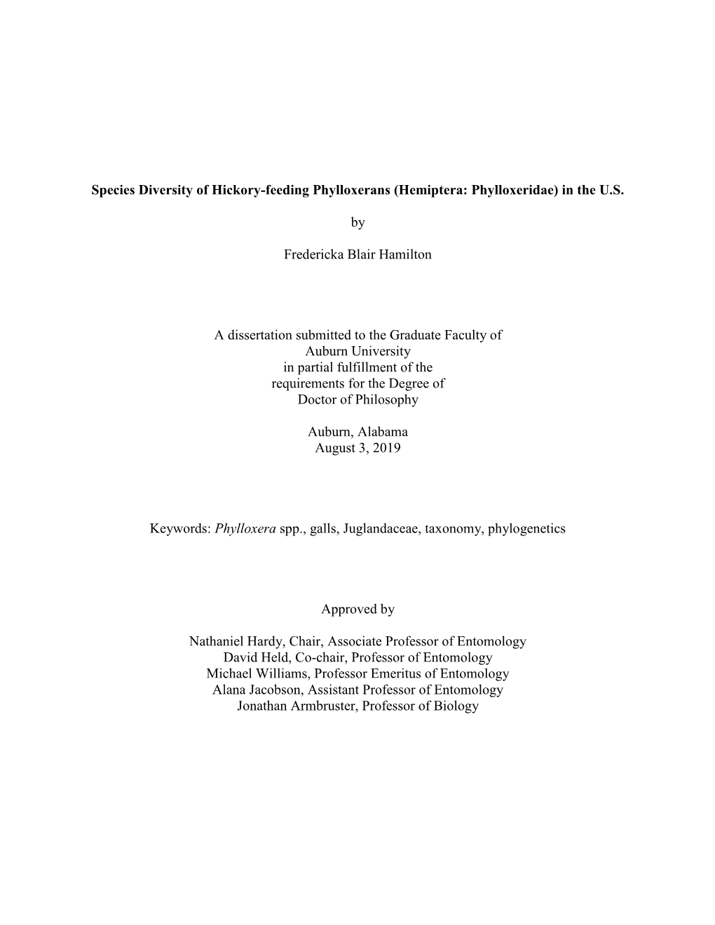 Species Diversity of Hickory-Feeding Phylloxerans (Hemiptera: Phylloxeridae) in the U.S