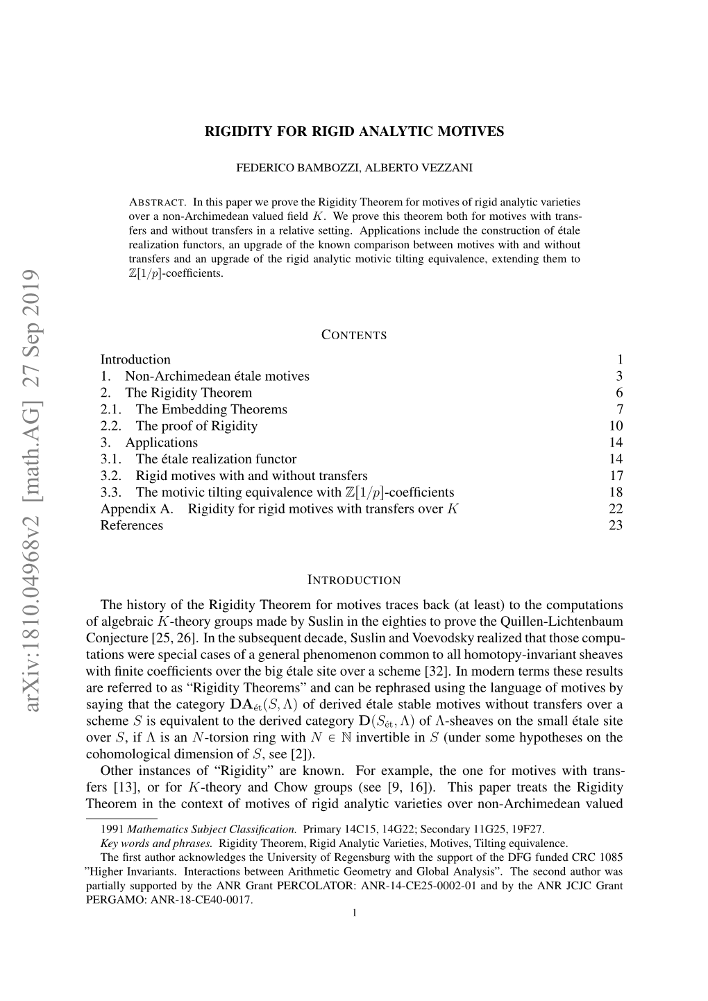 Arxiv:1810.04968V2 [Math.AG] 27 Sep 2019 Hge Nains Neatosbtenaihei Geom Arithmetic Between Interactions Invariants