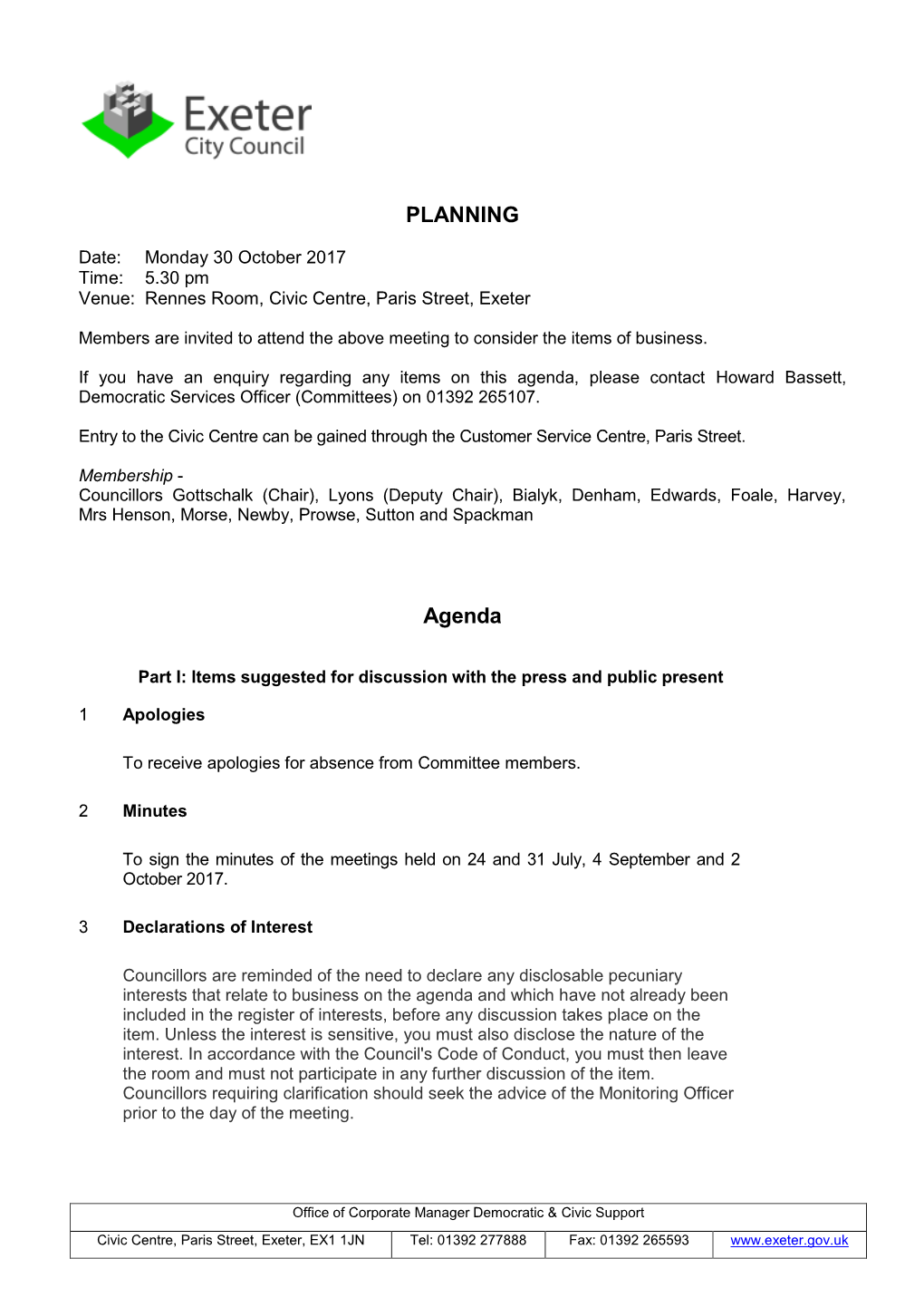 (Public Pack)Agenda Document for Planning Committee, 30/10/2017 17:30