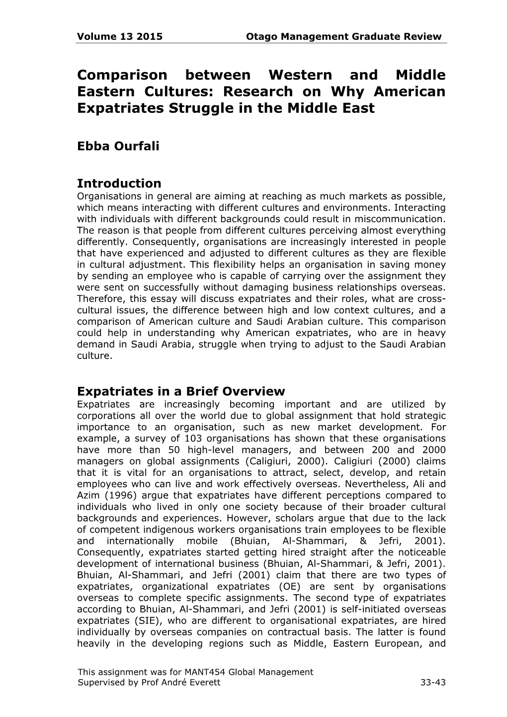 Comparison Between Western and Middle Eastern Cultures: Research on Why American Expatriates Struggle in the Middle East