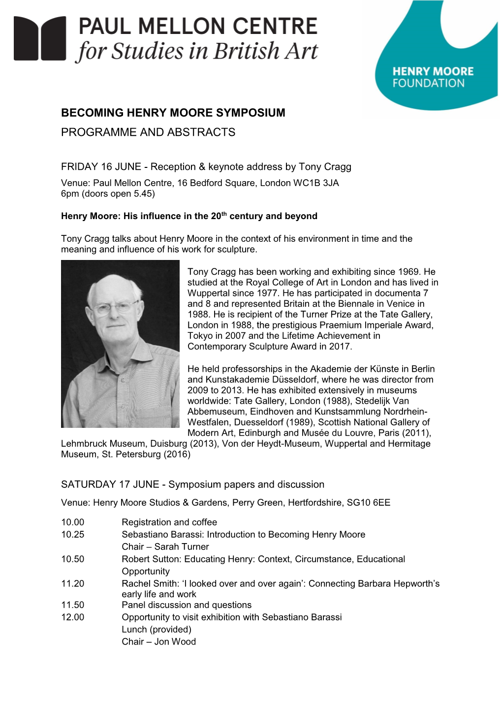 Becoming Henry Moore Symposium Programme and Abstracts